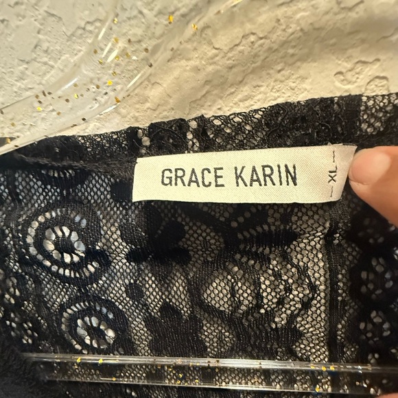 Grace Karin Black Lace Sheer Long Sleeve Blouse size XL - Picture 2 of 6